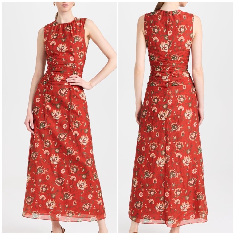 SIR. Reyes Ruched Dress Red Floral Cactus Flower Size 1